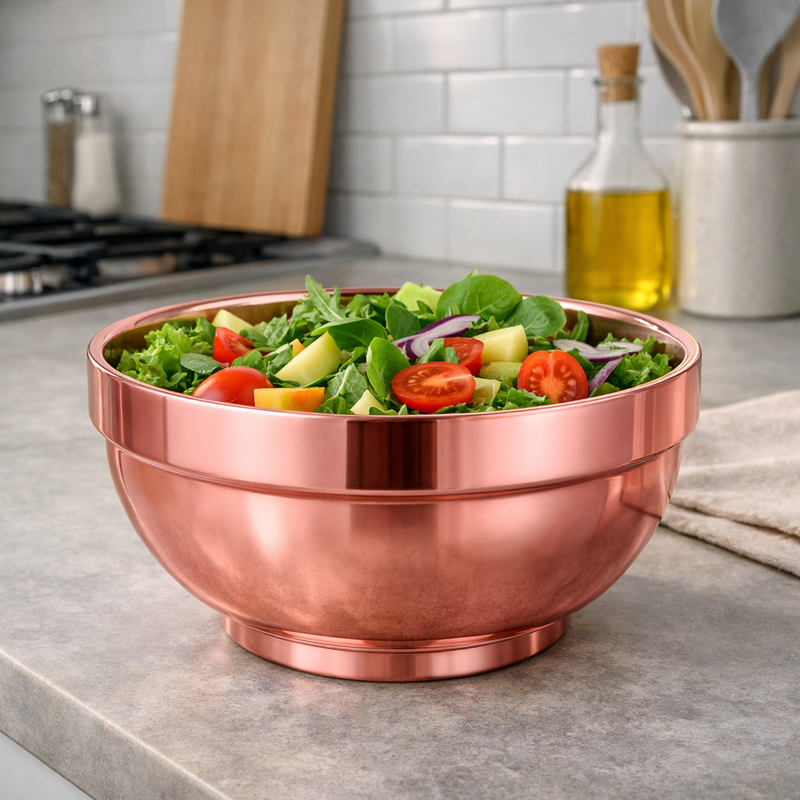 Anygleam Rose Gold Rice Bowls – 2Pcs Big Stainless Steel, Single-Layer Anti-Scalding Cooking Utensils