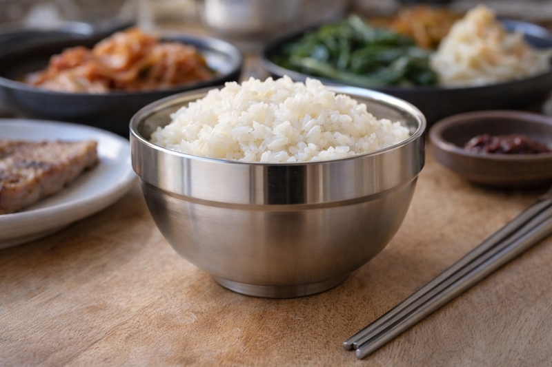 Anygleam Silver Rice Bowls – 5Pcs Small Stainless Steel, Single-Layer Anti-Scalding Cooking Utensils
