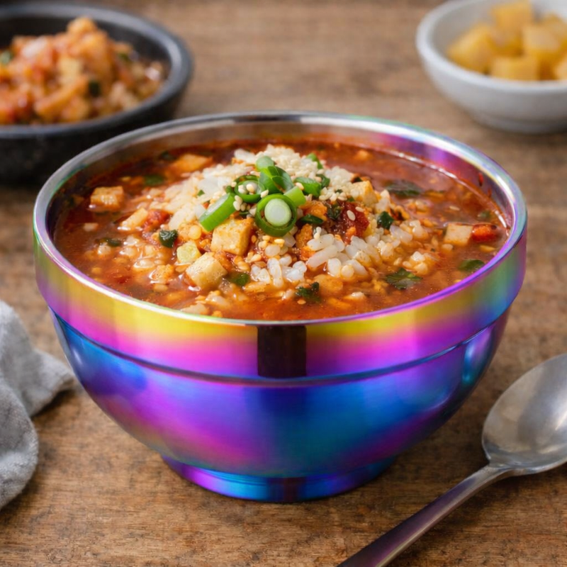 Anygleam Pink Rainbow Rice Bowls – 5Pcs Small Stainless Steel, Single-Layer Anti-Scalding Cooking Utensils