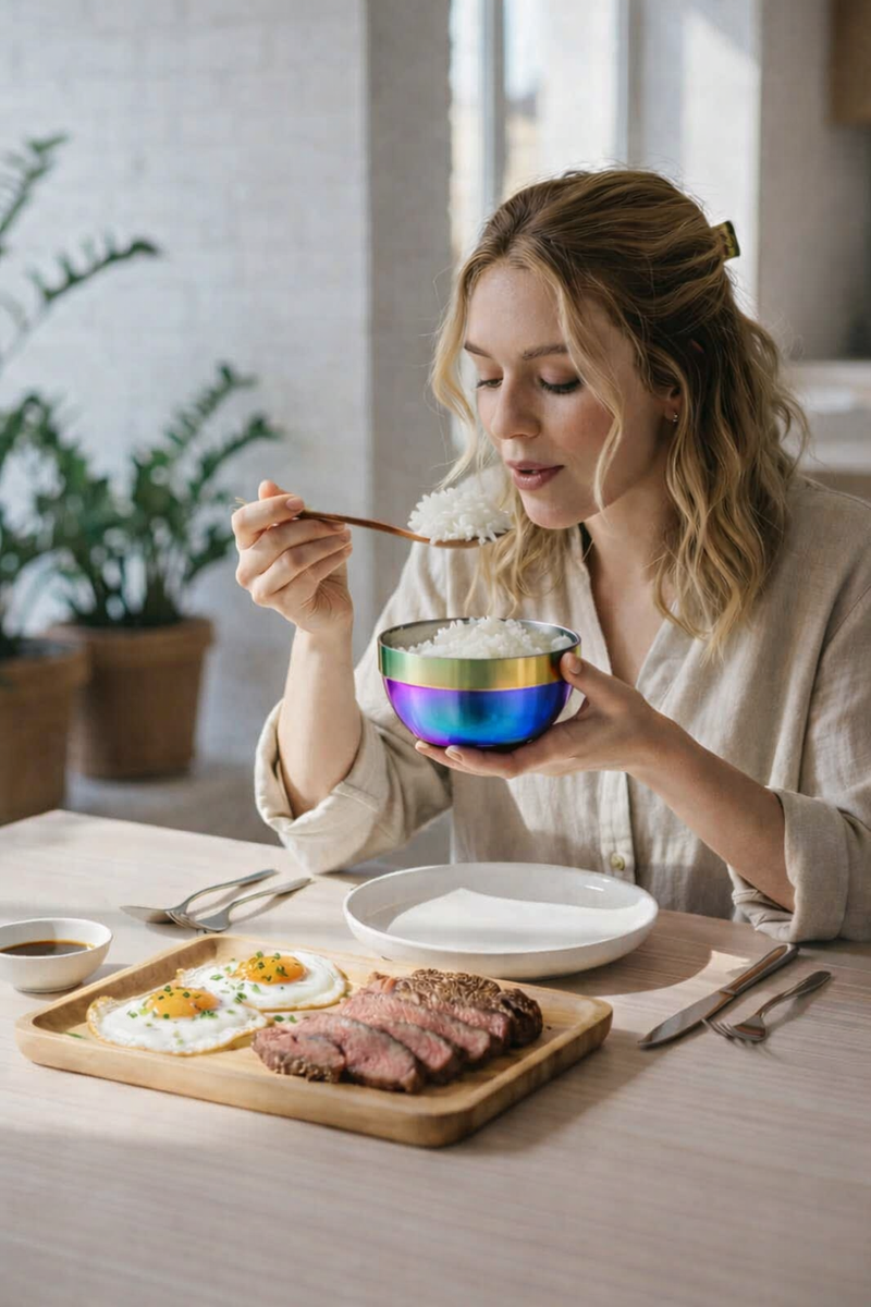 Anygleam Pink Rainbow Rice Bowls – 5Pcs Small Stainless Steel, Single-Layer Anti-Scalding Cooking Utensils