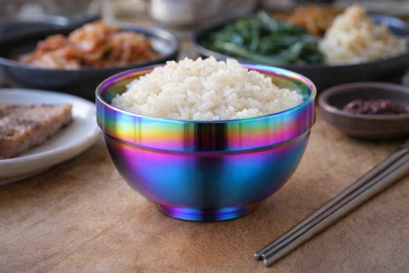 Anygleam Pink Rainbow Rice Bowls – 5Pcs Small Stainless Steel, Single-Layer Anti-Scalding Cooking Utensils