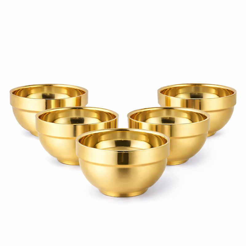 Anygleam Gold Rice Bowls – 5Pcs Small Stainless Steel, Single-Layer Anti-Scalding Cooking Utensils