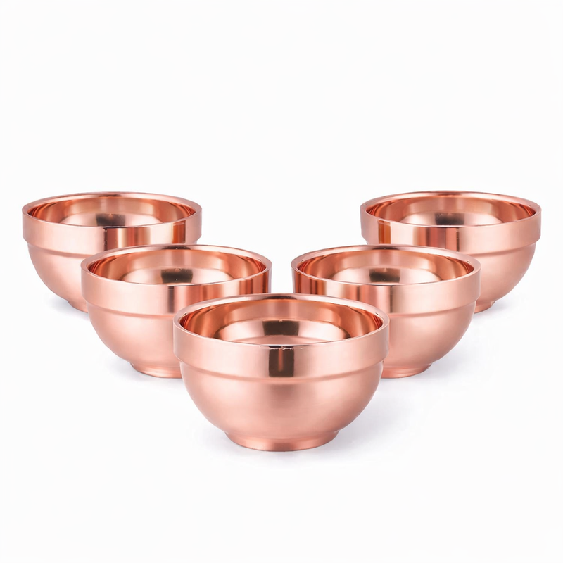 Anygleam Rose Gold Rice Bowls – 5Pcs Small Stainless Steel, Single-Layer Anti-Scalding Cooking Utensils