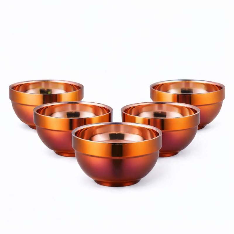 Anygleam Red Rainbow Rice Bowls – 5Pcs Small Stainless Steel, Single-Layer Anti-Scalding Cooking Utensils