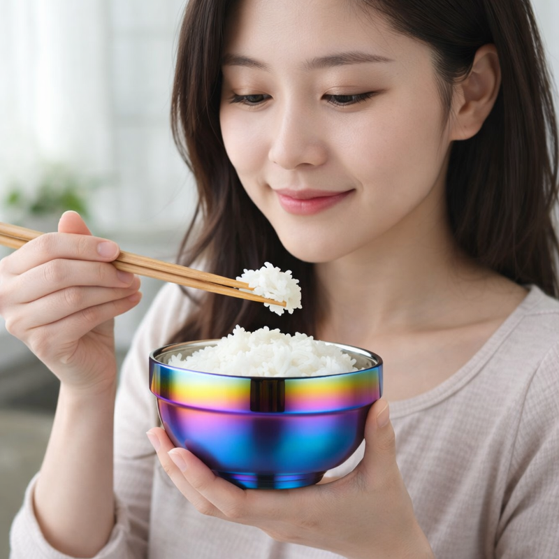 Anygleam Pink Rainbow Rice Bowls – 5Pcs Big Stainless Steel, Single-Layer Anti-Scalding Cooking Utensils