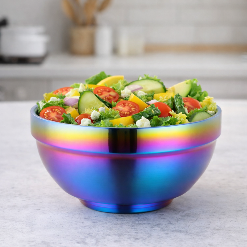 Anygleam Pink Rainbow Rice Bowls – 5Pcs Big Stainless Steel, Single-Layer Anti-Scalding Cooking Utensils