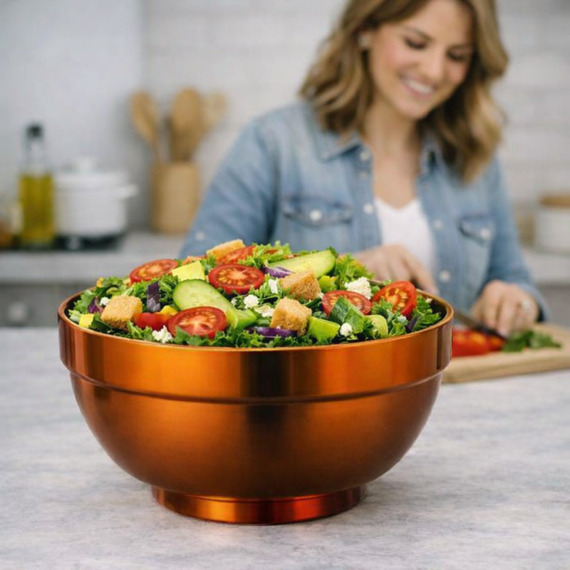 Anygleam Red Rainbow Rice Bowls – 5Pcs Big Stainless Steel, Single-Layer Anti-Scalding Cooking Utensils