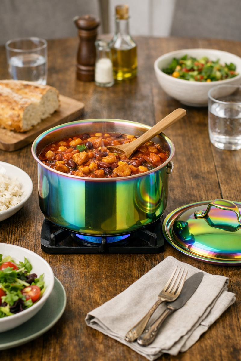 Anygleam Rainbow 304 Stainless Steel Saucepan – Small Milk & Soup Pot with Lid, Long Handle, Thickened Base, Induction Compatible Dormitory Cookware