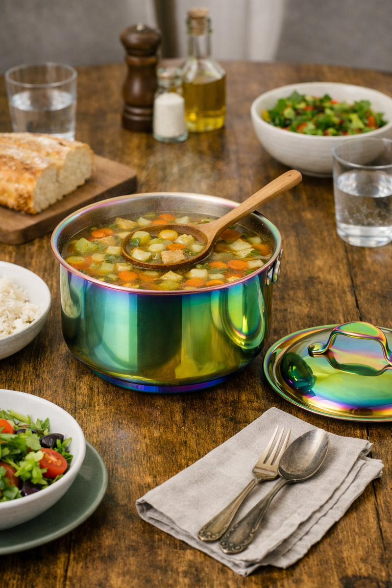 Anygleam Rainbow 304 Stainless Steel Saucepan – Small Milk & Soup Pot with Lid, Long Handle, Thickened Base, Induction Compatible Dormitory Cookware