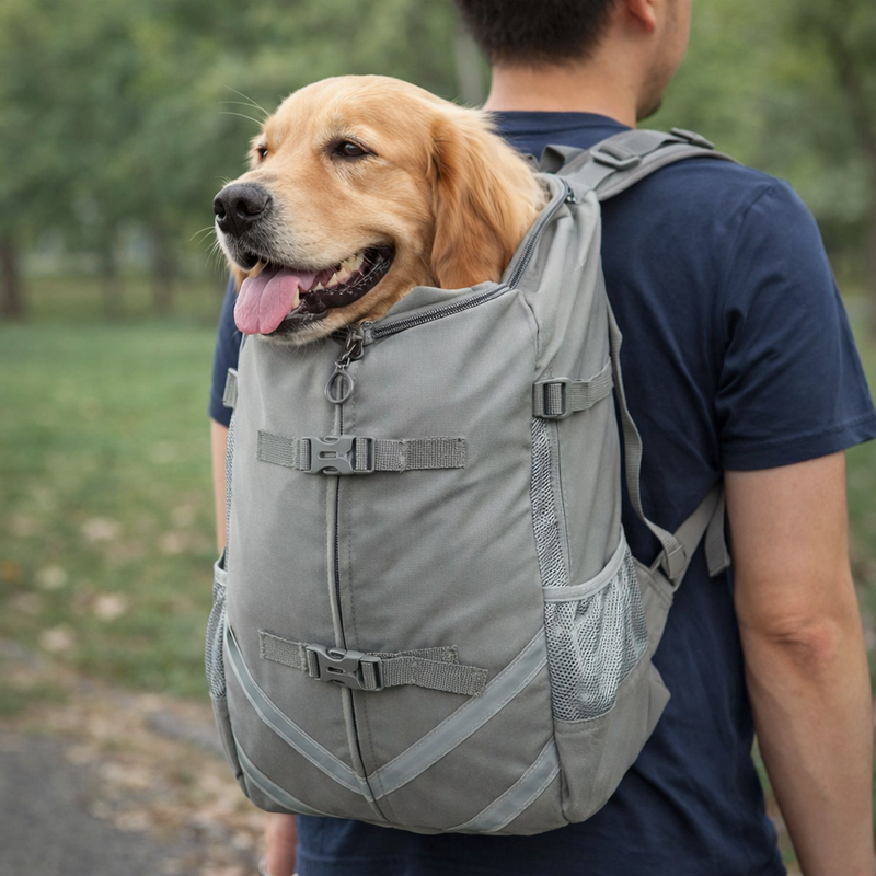 Anypet Gray Pet Carrier Backpack – Medium Travel Bag with Pocket for Small & Medium Dogs