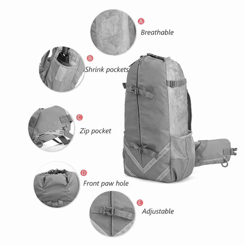 Anypet Gray Pet Carrier Backpack – Medium Travel Bag with Pocket for Small & Medium Dogs