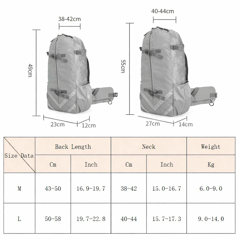 Anypet Gray Pet Carrier Backpack – Medium Travel Bag with Pocket for Small & Medium Dogs