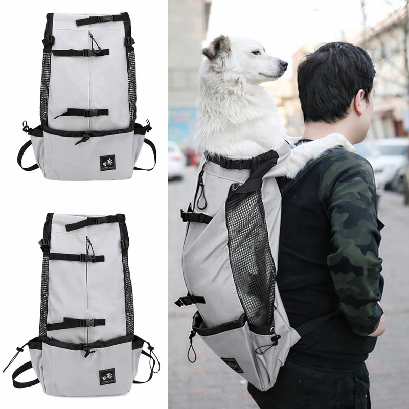 Anypet Medium Light Gray Pet Carrier Backpack with Pockets – Travel & Driving Bag for Medium to Large Dogs