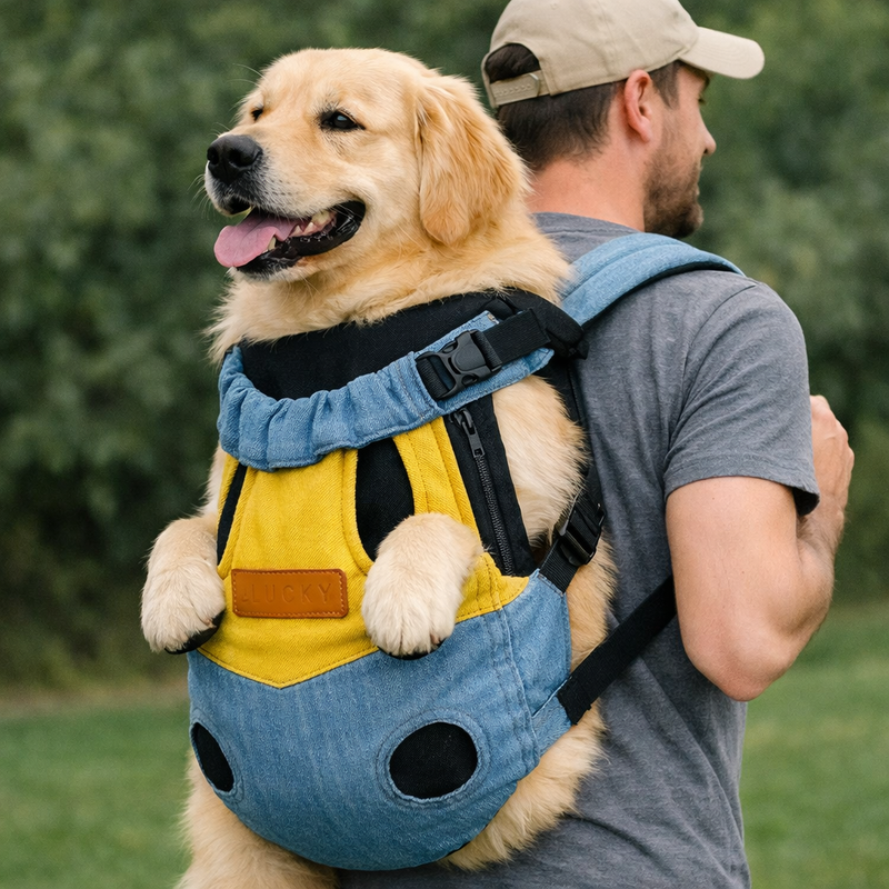 Anypet 3XL Yellow & Blue Denim Pet Carrier Backpack – Breathable Travel Bag with Pockets for Small Pets
