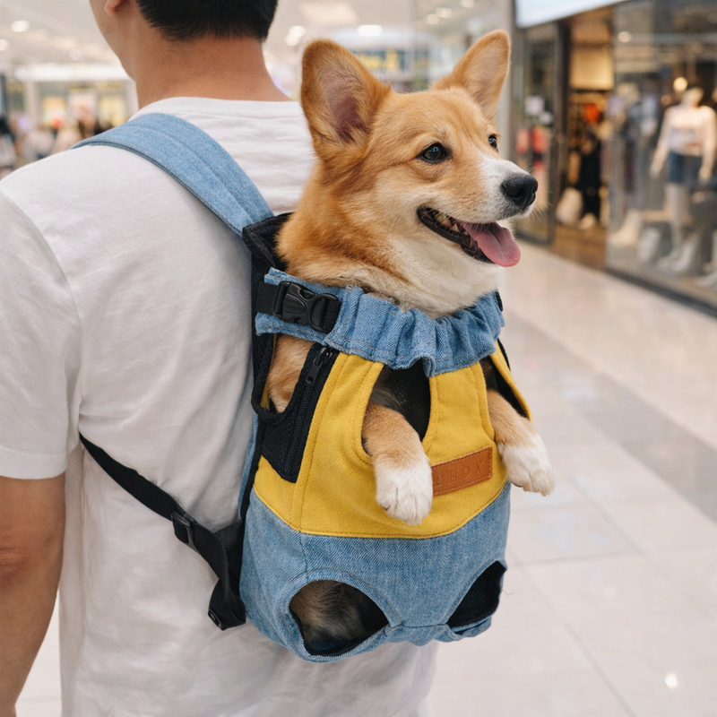 Anypet Small Yellow & Blue Denim Pet Carrier Backpack – Breathable Travel Bag with Pockets for Small Pets