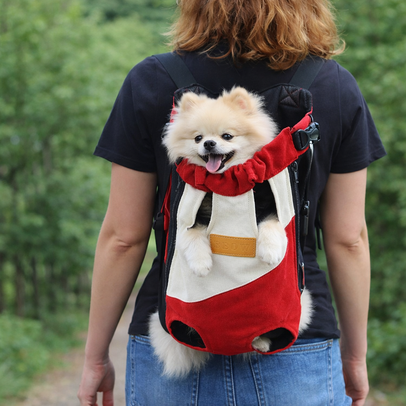 Anypet 3XL White & Red Denim Pet Carrier Backpack – Breathable Travel Bag with Pockets for Small Pets