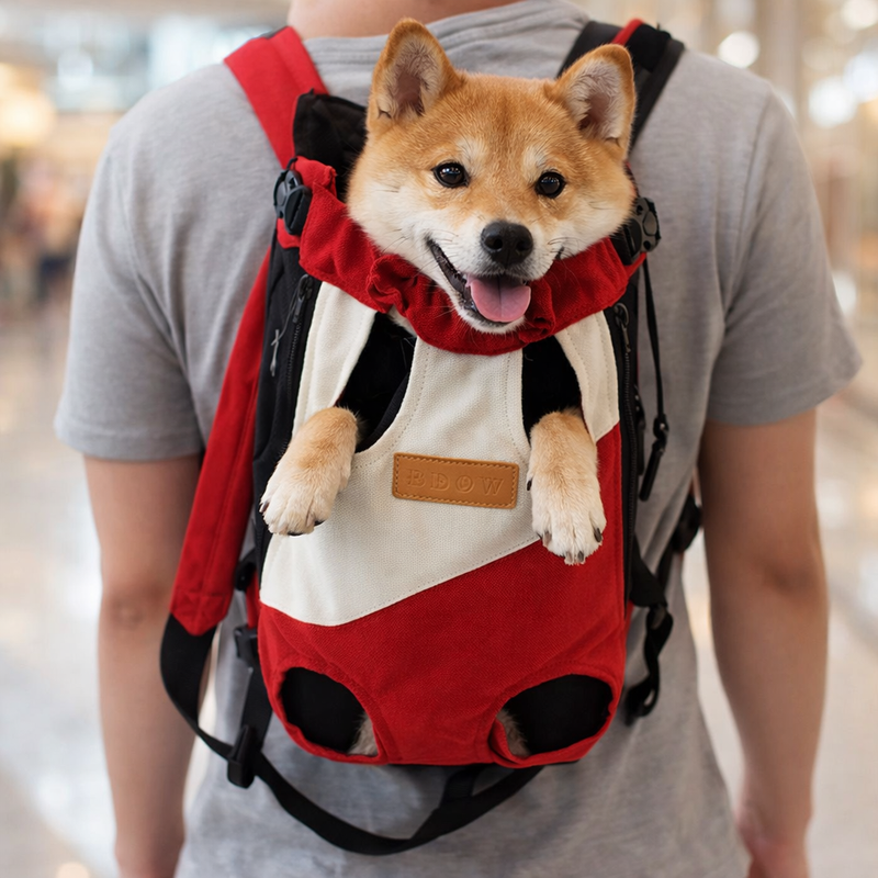 Anypet 3XL White & Red Denim Pet Carrier Backpack – Breathable Travel Bag with Pockets for Small Pets