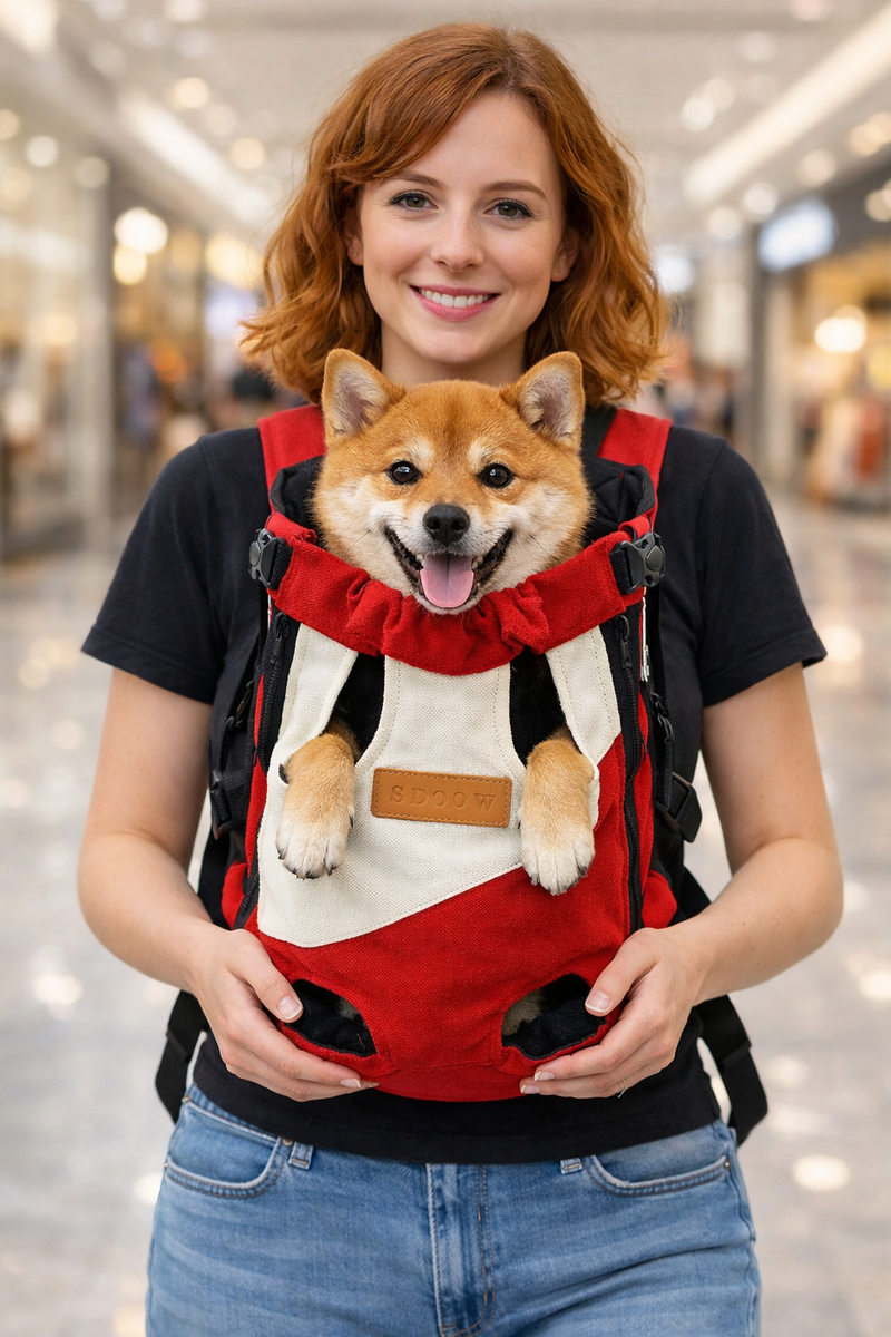 Anypet 3XL White & Red Denim Pet Carrier Backpack – Breathable Travel Bag with Pockets for Small Pets