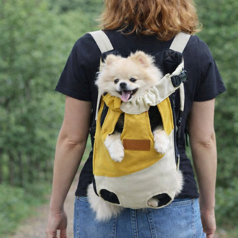 Anypet 3XL White and Yellow Denim Pet Carrier Backpack – Breathable Travel Bag with Pockets for Small Pets