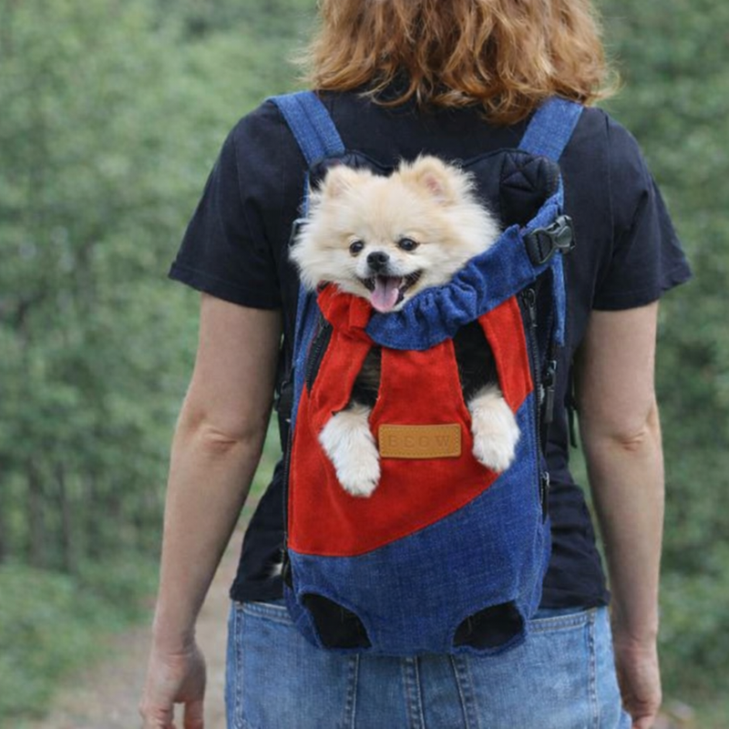 Anypet Large Red Dark Blue Denim Pet Carrier Backpack – Breathable Travel Bag with Pockets for Small Pets