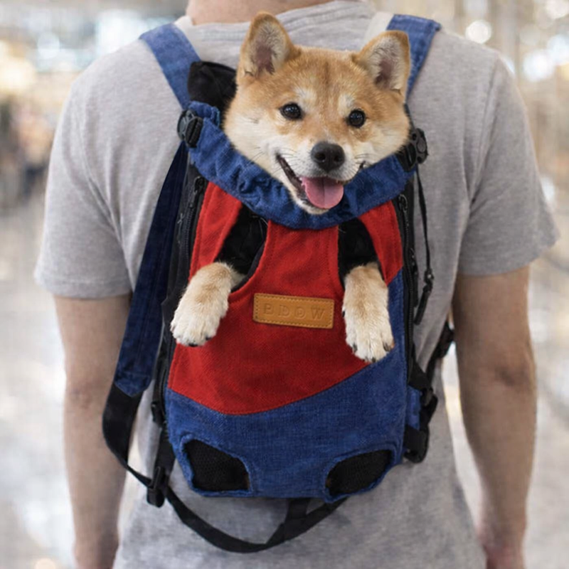 Anypet Large Red Dark Blue Denim Pet Carrier Backpack – Breathable Travel Bag with Pockets for Small Pets