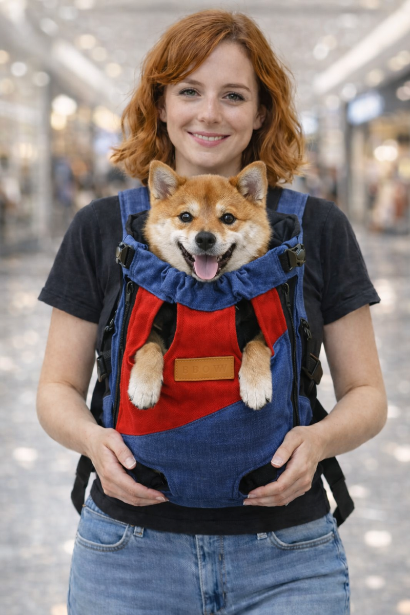 Anypet Large Red Dark Blue Denim Pet Carrier Backpack – Breathable Travel Bag with Pockets for Small Pets