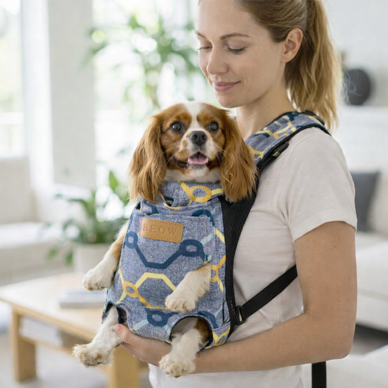 Anypet 3XL Light Blue Pattern Denim Pet Carrier Backpack – Breathable Travel Bag with Pockets for Small Pets