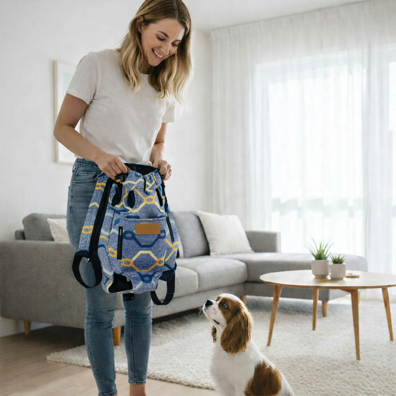 Anypet 3XL Light Blue Pattern Denim Pet Carrier Backpack – Breathable Travel Bag with Pockets for Small Pets