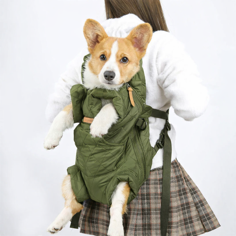 Anypet Green Cozy Winter Pet Carrier Backpack with Hoodie & Storage Pockets for Small to Medium Dogs