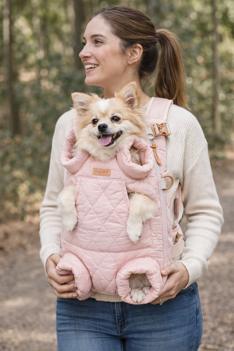 Anypet Pink Cozy Winter Pet Carrier Backpack with Hoodie & Storage Pockets for Small to Medium Dogs