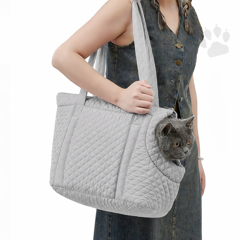 Anypet Quilted Thin Grey Korean-Inspired Pet Carrier Handbag & Shoulder Bag