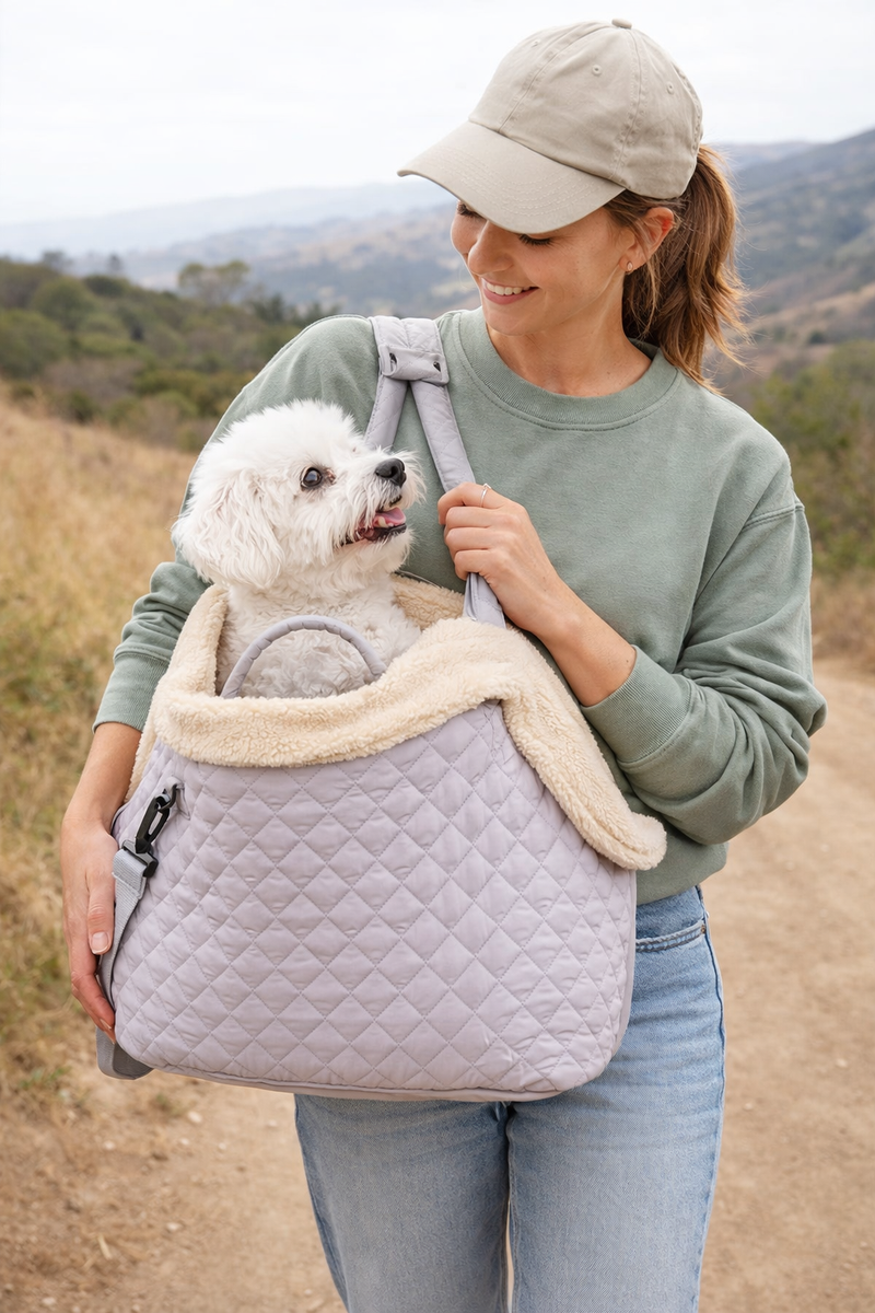 Anypet Quilted Thicken Grey Korean-Inspired Pet Carrier Handbag & Shoulder Bag