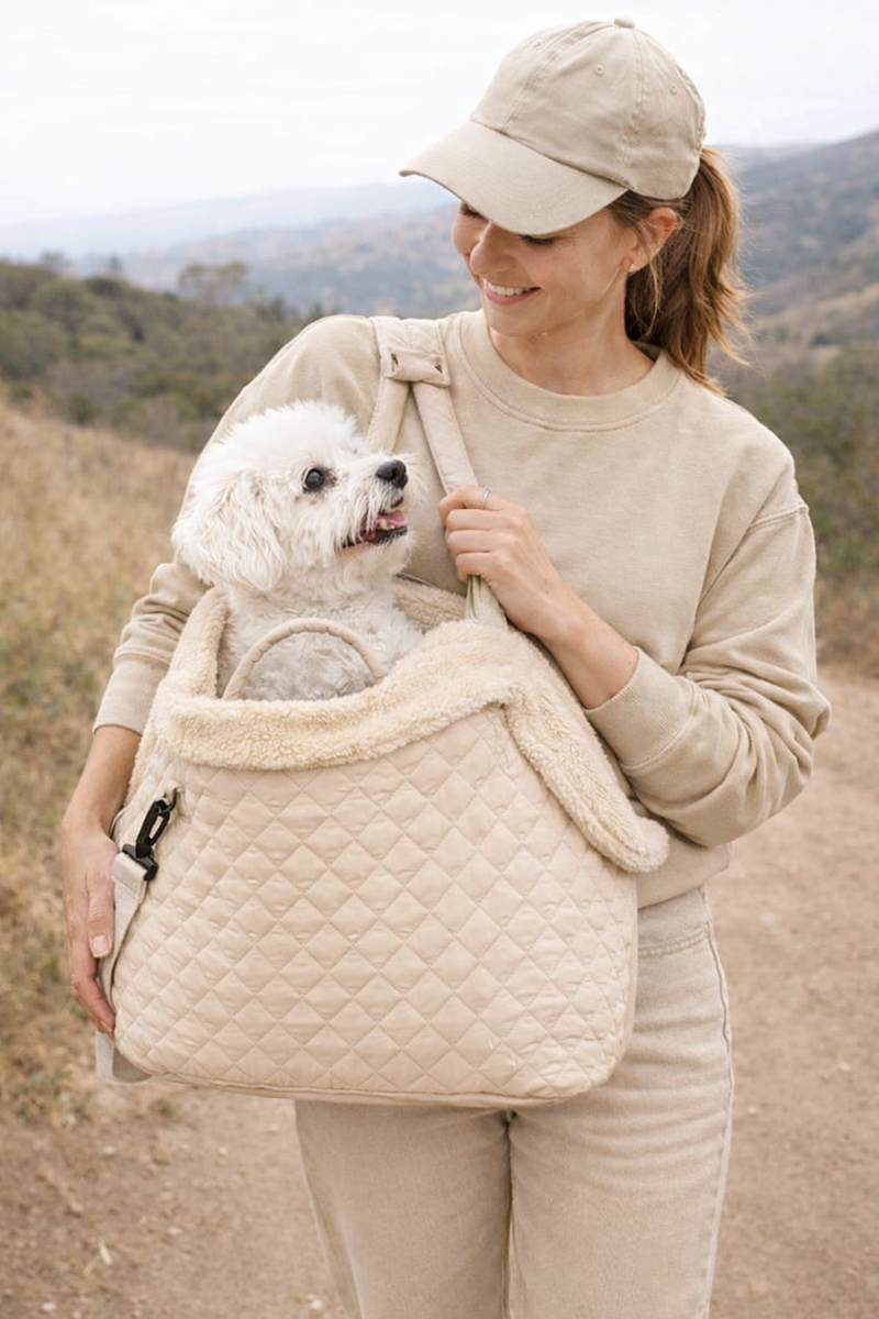 Anypet Quilted Thicken Beige Korean-Inspired Pet Carrier Handbag & Shoulder Bag