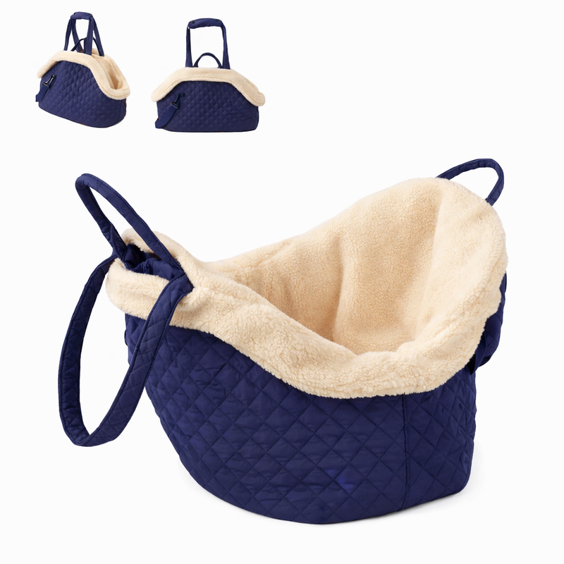 Anypet Quilted Thicken Navy Blue Korean-Inspired Pet Carrier Handbag & Shoulder Bag