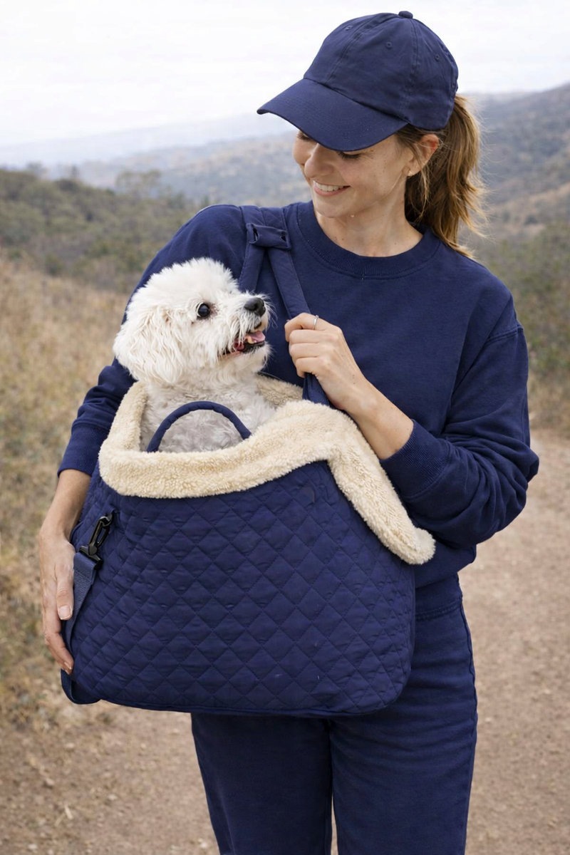 Anypet Quilted Thicken Navy Blue Korean-Inspired Pet Carrier Handbag & Shoulder Bag