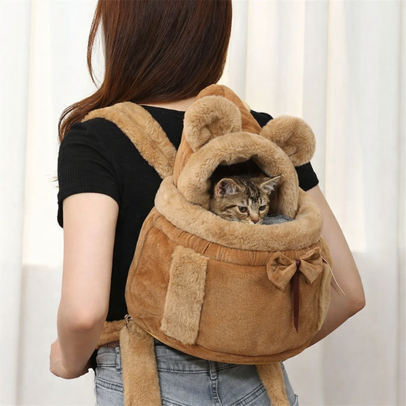 Anypet Large Brown Outdoor Pet Carrier Nest with Ear Hoodie