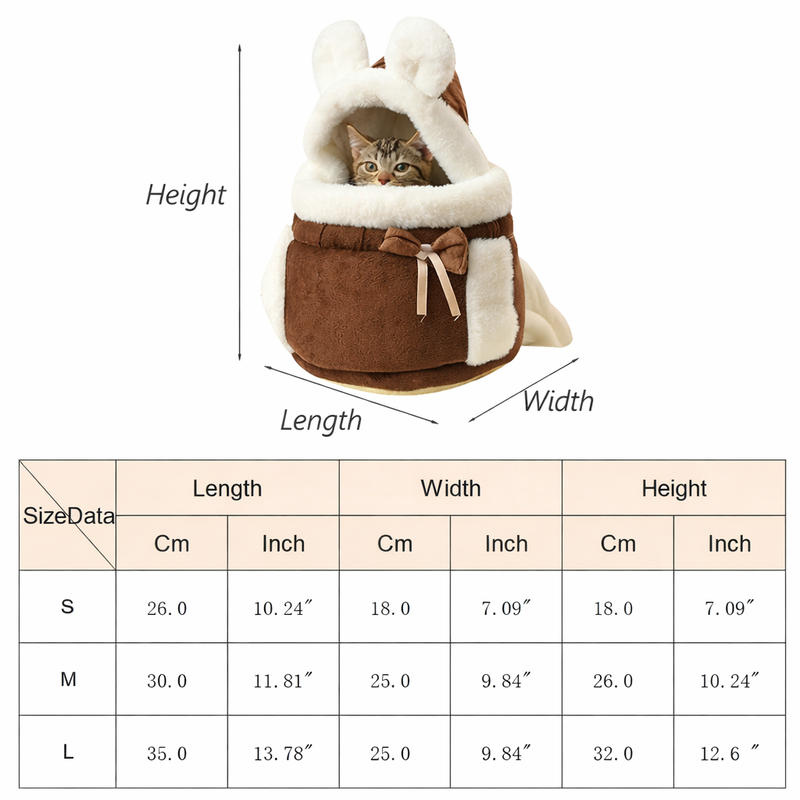 Anypet Large Brown Outdoor Pet Carrier Nest with Ear Hoodie