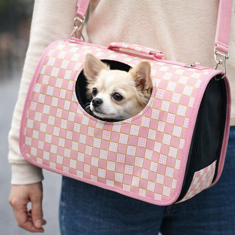 Anypet Large Pet Sling Bag – Checkered Pink Shoulder Carrier for Dogs & Cats, Lightweight Travel Accessory