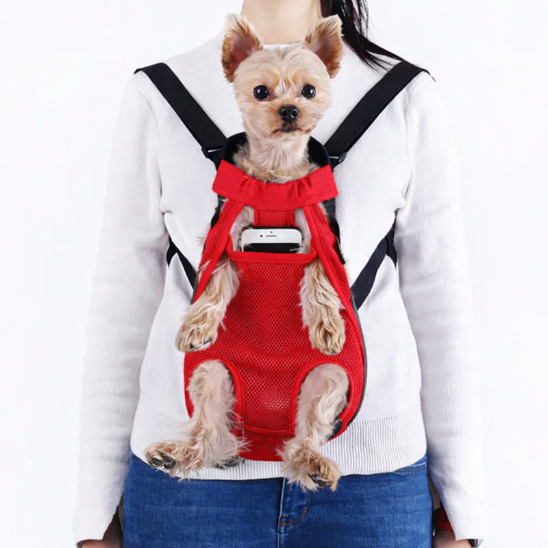 Anypet Red Denim Pet Carrier Backpack – Small Travel Bag with Front Pocket for Pets