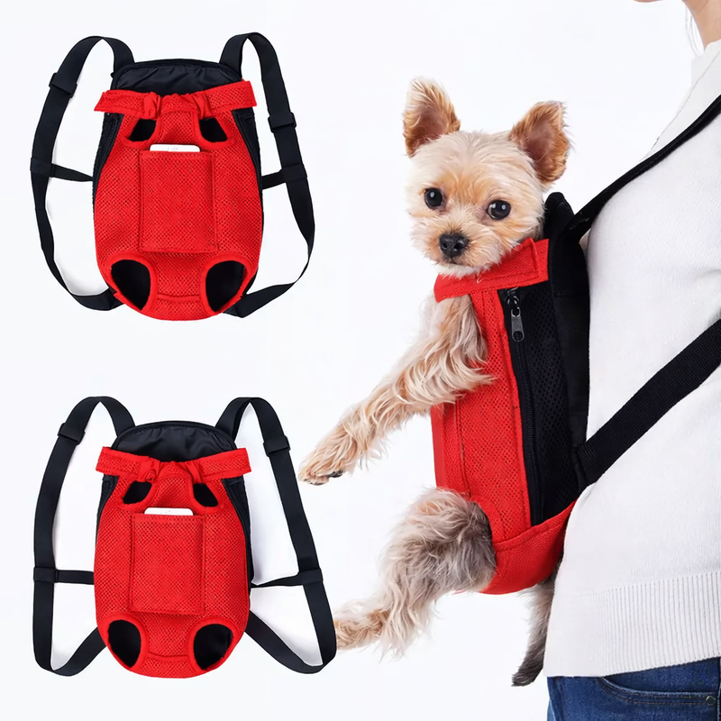 Anypet Red Denim Pet Carrier Backpack – Small Travel Bag with Front Pocket for Pets