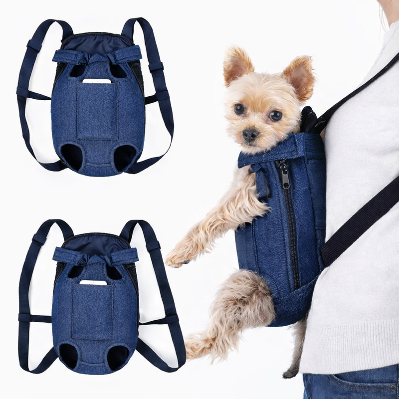 Anypet Denim Navy Pet Carrier Backpack – Small Travel Bag with Front Pocket for Pets