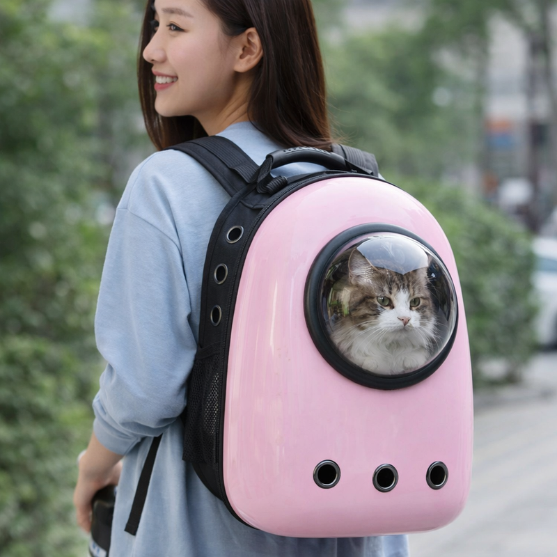 Anypet Pink No Print Space Capsule Pet Carrier – Breathable Travel Bag for Small Pets