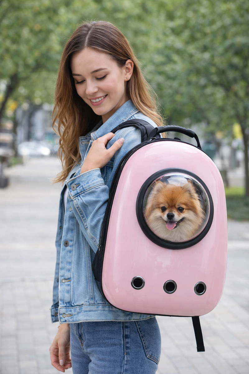 Anypet Pink No Print Space Capsule Pet Carrier – Breathable Travel Bag for Small Pets