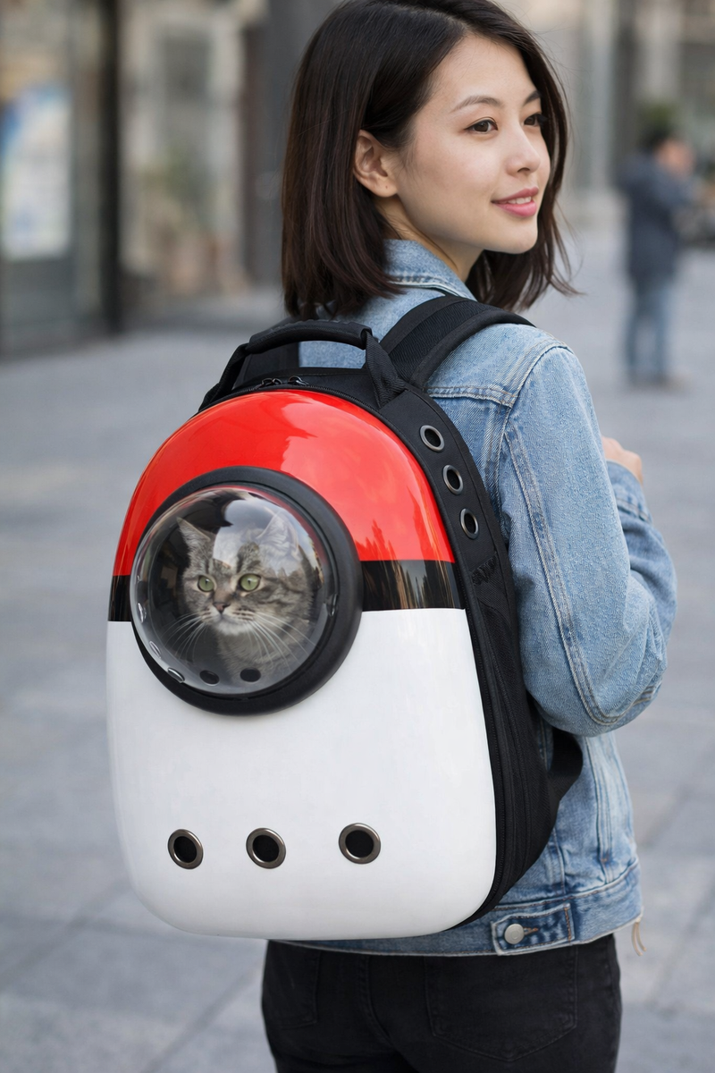 Anypet Red and White No Print Space Capsule Pet Carrier – Breathable Travel Bag for Small Pets