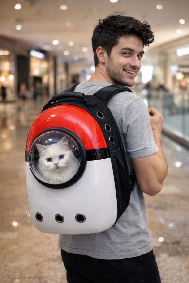 Anypet Red and White No Print Space Capsule Pet Carrier – Breathable Travel Bag for Small Pets