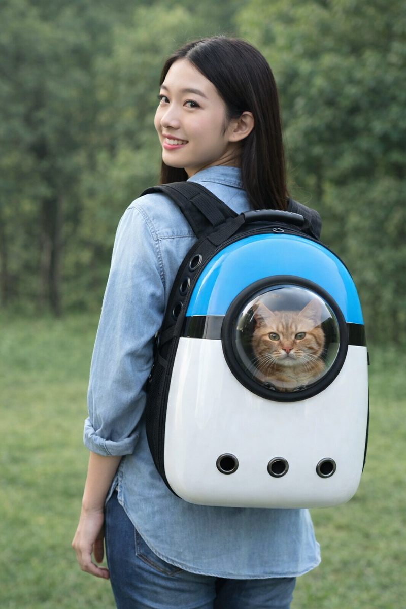Anypet Blue and White No Print Space Capsule Pet Carrier – Breathable Travel Bag for Small Pets