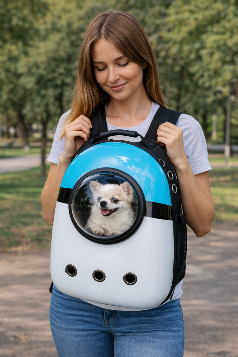 Anypet Blue and White No Print Space Capsule Pet Carrier – Breathable Travel Bag for Small Pets