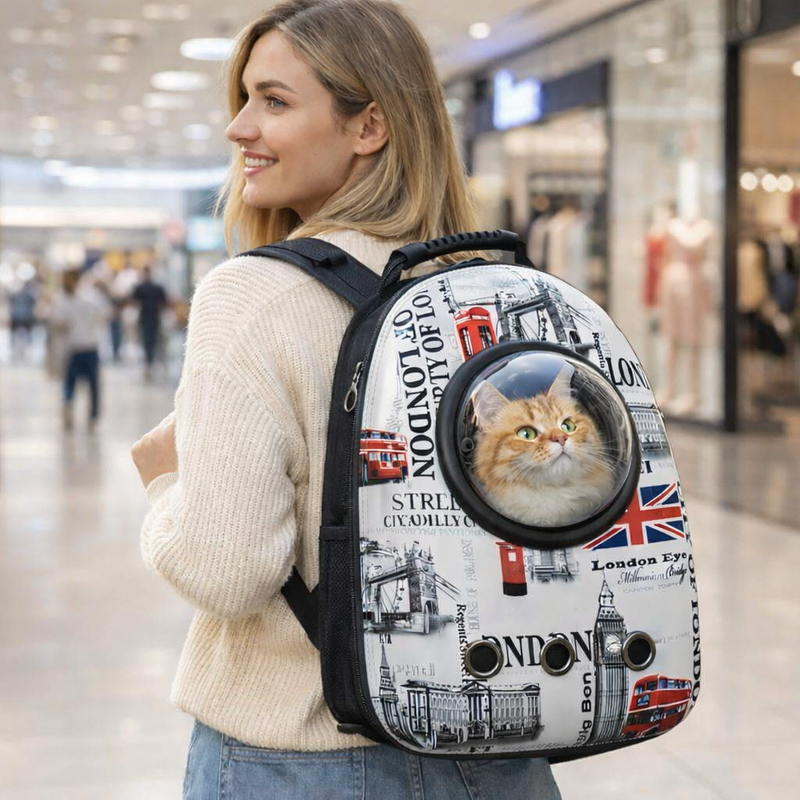 Anypet British Flag Print Space Capsule Pet Carrier – Breathable Travel Bag for Small Pets