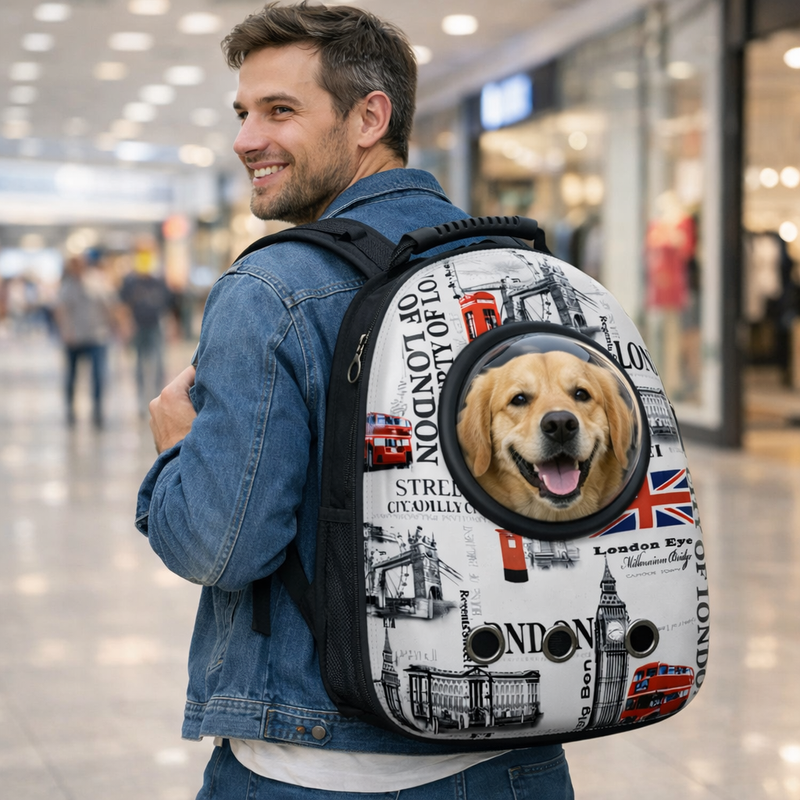 Anypet British Flag Print Space Capsule Pet Carrier – Breathable Travel Bag for Small Pets