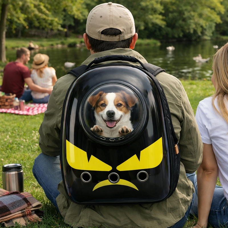 Anypet Big Yellow Eyes Print Space Capsule Pet Carrier – Breathable Travel Bag for Small Pets